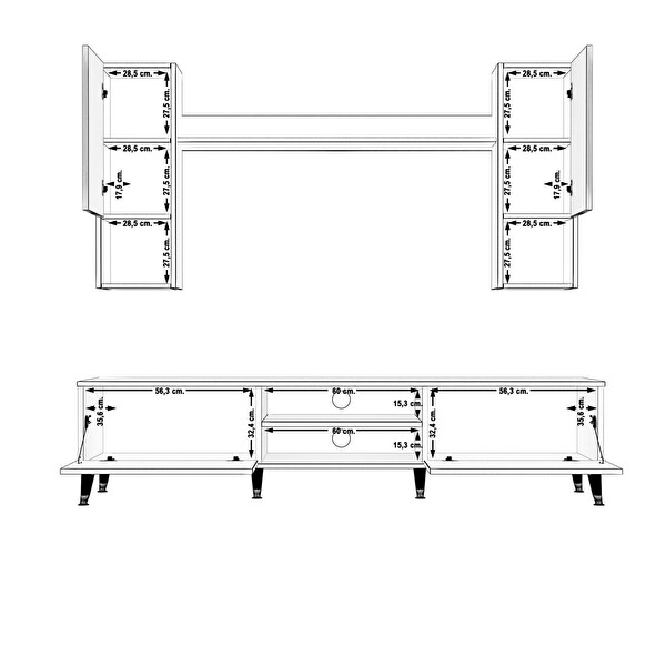 Decoraktiv Eko 5da MDF Dvd Silver TV Sehpa Ünitesi - Beyaz Siyah