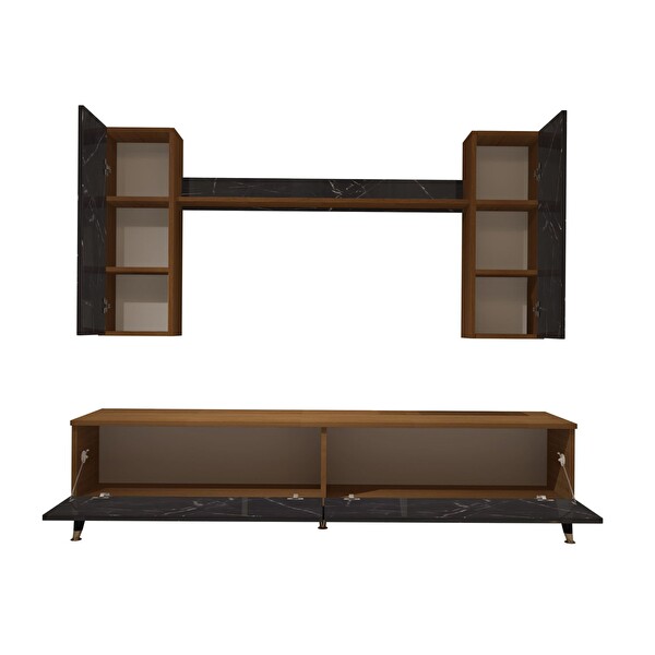 Decoraktiv Eko 7 MDF STD Gold TV Sehpa Ünitesi - Ceviz Siyah Mermer