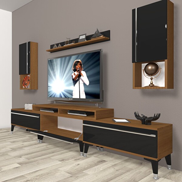 Decoraktiv Ekoflex 270ta MDF Silver TV Sehpa Ünitesi - Ceviz Siyah