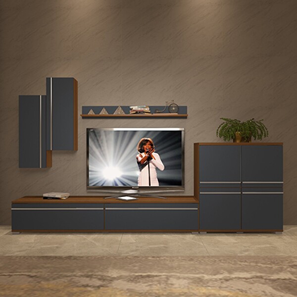 Decoraktiv Eko 6 MDF STD TV Sehpa Ünitesi - Ceviz Antrasit