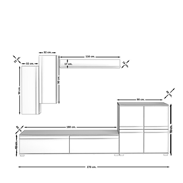 Decoraktiv Eko 6 MDF STD TV Sehpa Ünitesi - Ceviz Antrasit