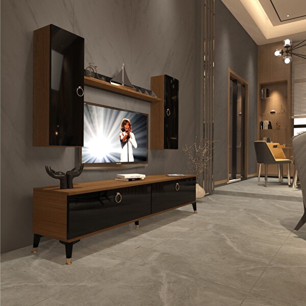 Decoraktiv Eko 7 MDF STD Gold TV Sehpa Ünitesi - Ceviz Siyah