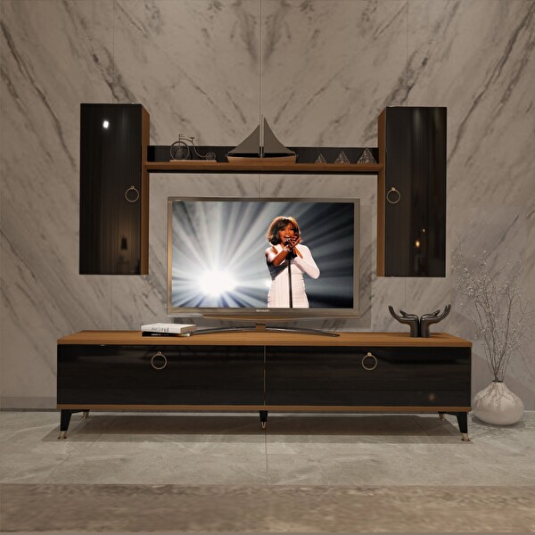 Decoraktiv Eko 7 MDF STD Gold TV Sehpa Ünitesi - Ceviz Siyah