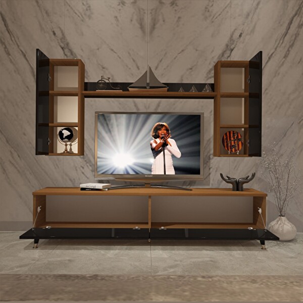 Decoraktiv Eko 7 MDF STD Gold TV Sehpa Ünitesi - Ceviz Siyah