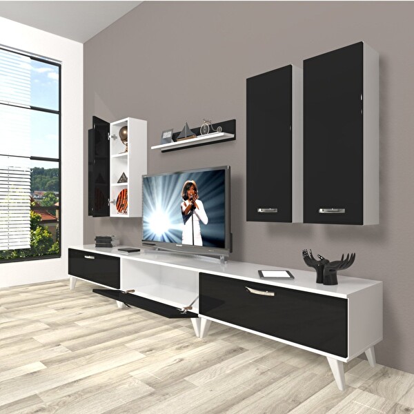 Decoraktiv Eko 8d SLM Retro TV Sehpa Ünitesi - Beyaz Siyah