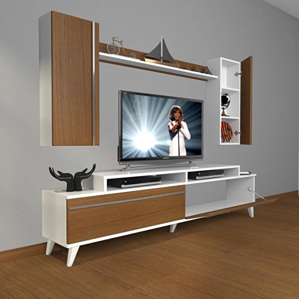 Decoraktiv Ekoflex 7 MDF Retro TV Sehpa Ünitesi - Beyaz Ceviz
