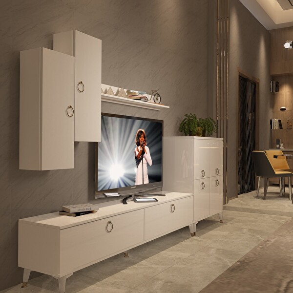 Decoraktiv Eko 6 MDF STD Gold TV Sehpa Ünitesi - Parlak Beyaz