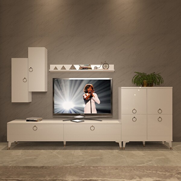 Decoraktiv Eko 6 MDF STD Gold TV Sehpa Ünitesi - Parlak Beyaz
