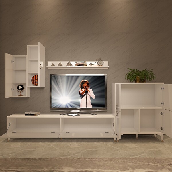 Decoraktiv Eko 6 MDF STD Gold TV Sehpa Ünitesi - Parlak Beyaz