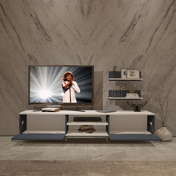 Decoraktiv Eko 4 MDF Dvd Silver TV Sehpa Ünitesi - Beyaz Antrasit