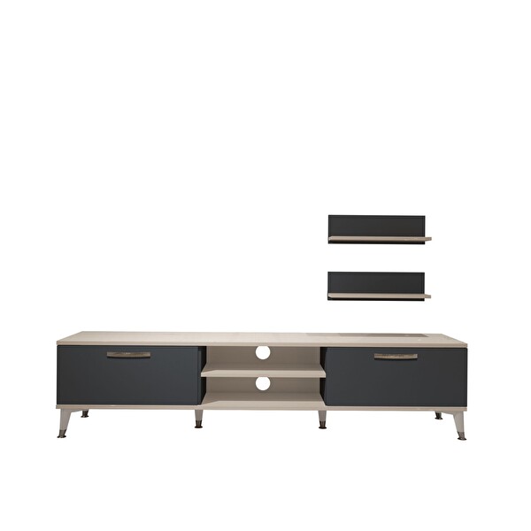 Decoraktiv Eko 4 MDF Dvd Silver TV Sehpa Ünitesi - Beyaz Antrasit