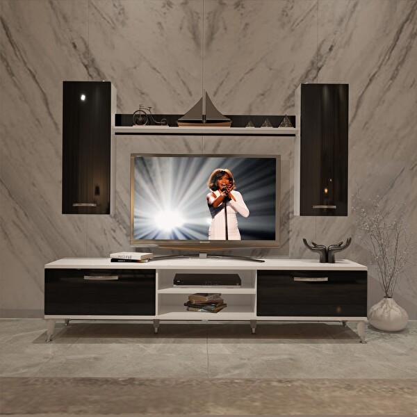 Decoraktiv Eko 7 MDF Dvd Silver TV Sehpa Ünitesi - Beyaz Siyah