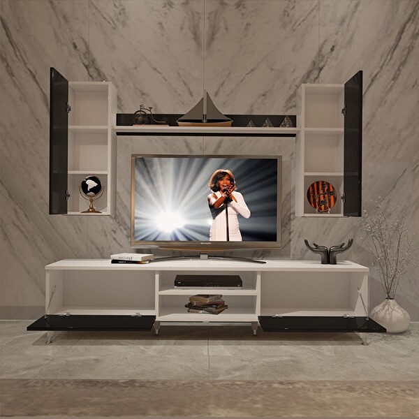 Decoraktiv Eko 7 MDF Dvd Silver TV Sehpa Ünitesi - Beyaz Siyah