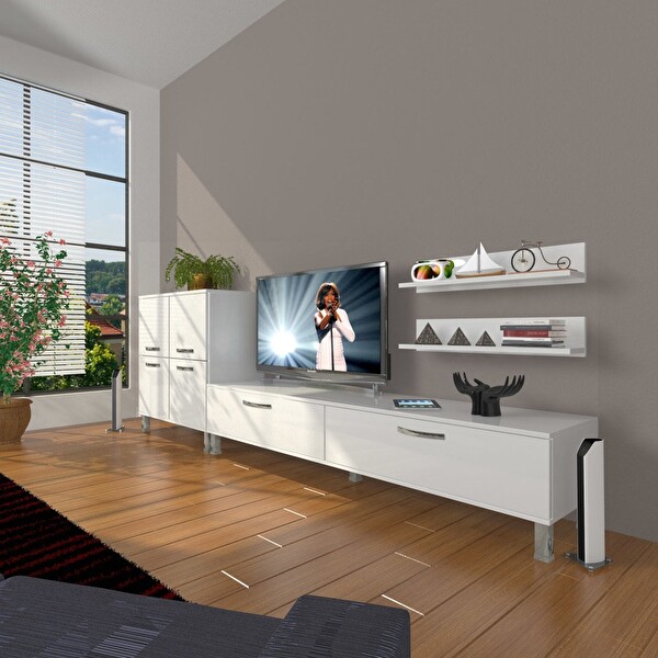 Decoraktiv Eko On SLM STD Krom Ayaklı TV Sehpa Ünitesi - Parlak Beyaz