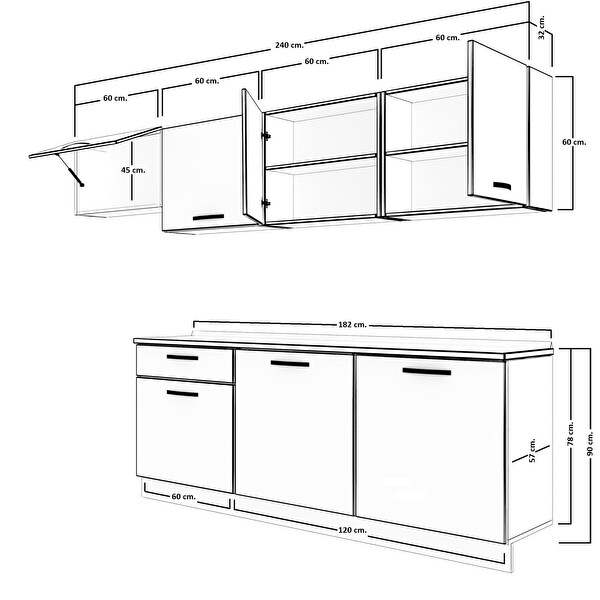 Decoraktiv Smart 240 MDF Hazır Mutfak Dolabı - Tezgah Dahil - Parlak Beyaz