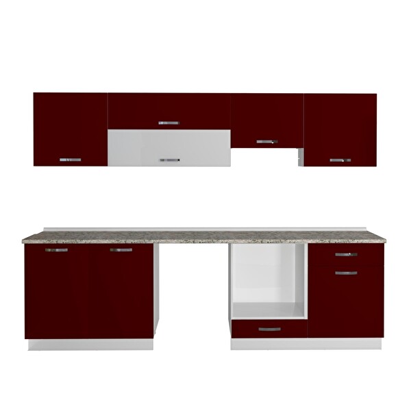 Decoraktiv Elite 280y Ankastre Fırın Modüllü MDF Hazır Mutfak Dolabı - Tezgah Dahil - Bordo