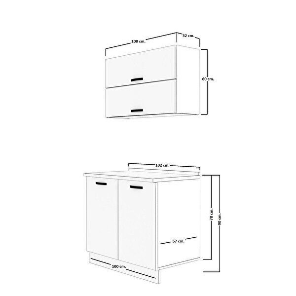 Decoraktiv Mini 100y MDF Hazır Mutfak Dolabı - Tezgah Dahil - Pera Beyaz