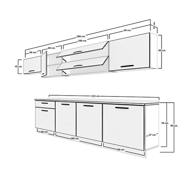 Decoraktiv Ekol 280 MDF Hazır Mutfak Dolabı - Tezgah Dahil - Pera Beyaz