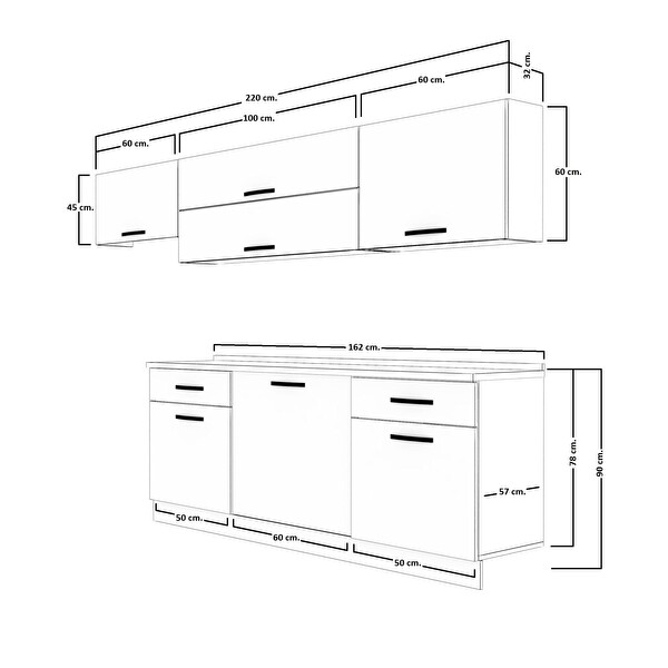 Decoraktiv Prestij 220 MDF Hazır Mutfak Dolabı - Tezgah Dahil - Bordo Beyaz