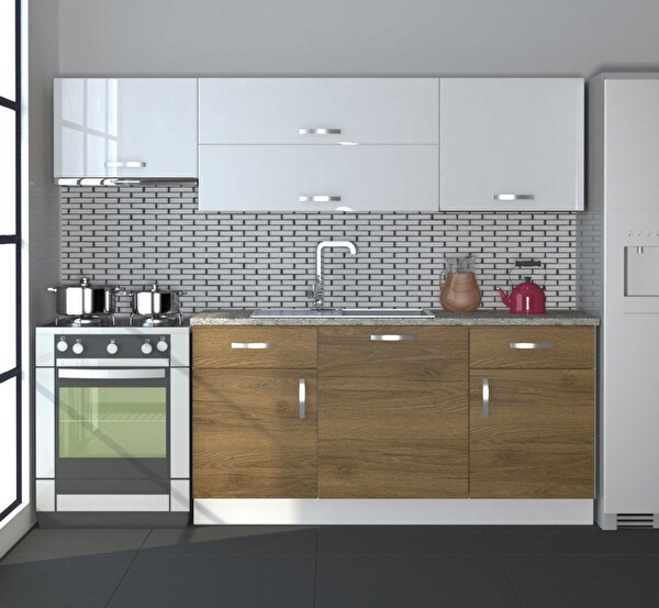 Decoraktiv Prestij 220 MDF Hazır Mutfak Dolabı - Tezgah Dahil - Pera Beyaz