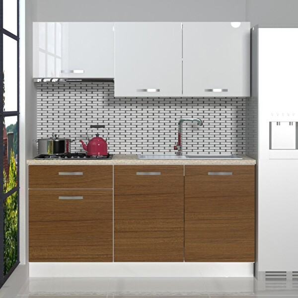 Decoraktiv Naturel 160 MDF Hazır Mutfak Dolabı - Tezgah Dahil - Ceviz Beyaz