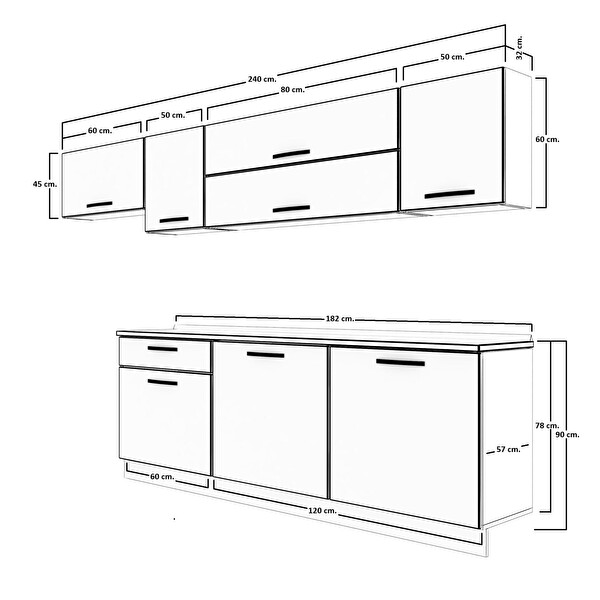 Decoraktiv Ekol 240 MDF Hazır Mutfak Dolabı - Tezgah Dahil - Bordo