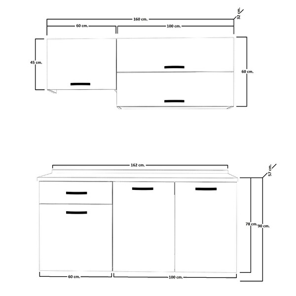 Decoraktiv Style 160 MDF Hazır Mutfak Dolabı - Tezgah Dahil - Pera Beyaz