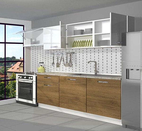 Decoraktiv Smart 240 MDF Hazır Mutfak Dolabı - Tezgah Dahil - Pera Beyaz