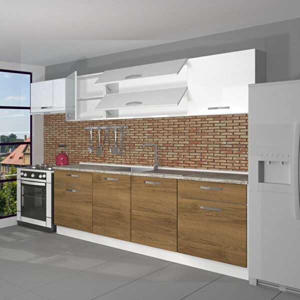 Decoraktiv Prestij 280 MDF Hazır Mutfak Dolabı - Tezgah Dahil - Pera Beyaz