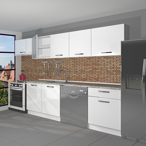 Decoraktiv Elite 280 MDF Hazır Mutfak Dolabı - Tezgah Dahil - Parlak Beyaz