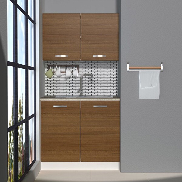 Decoraktiv Mini 90 MDF Hazır Mutfak Dolabı - Tezgah Dahil - Naturel Ceviz