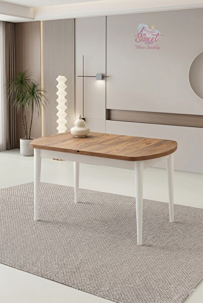 Sweet Home Kelebek Gizli Kaşıklıklı Açılır MDF Masa 80X140 CM Mutfak Salon Yemek Odası Masası Naturel