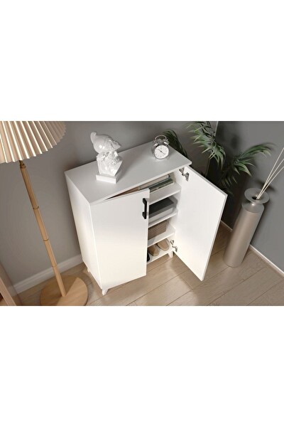 Mirobi 2 Kapılı 4 Raflı Ayakkabılık Çok Amaçlı Dolap Mutfak Dolabı Banyo Dolabı Beyaz