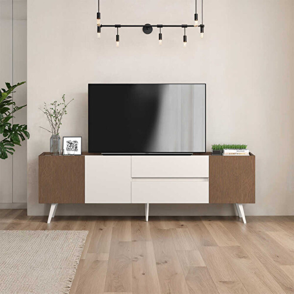 Adore Mobilya Milano 3 Kapaklı 2 Çekmeceli Vizon-Zebra 210x66x44 CM TV Ünitesi