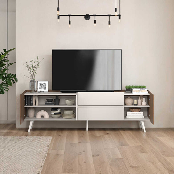 Adore Mobilya Milano 3 Kapaklı 2 Çekmeceli Vizon-Zebra 210x66x44 CM TV Ünitesi