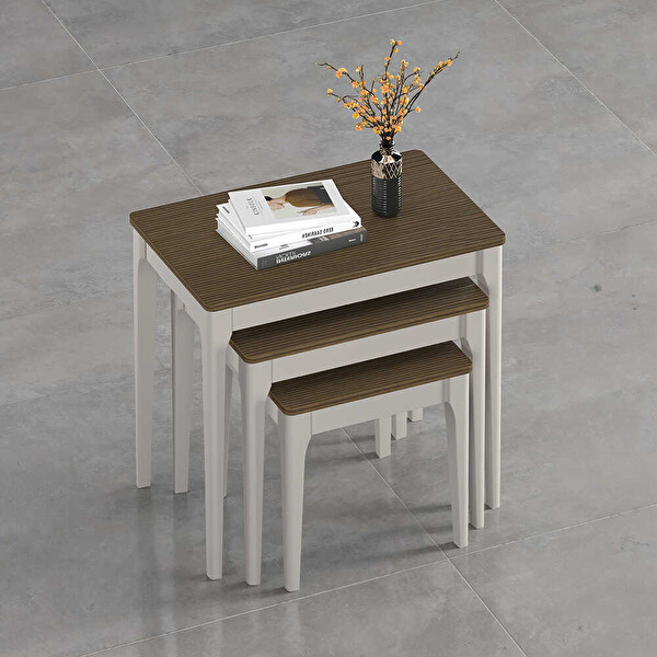 Adore Mobilya Milano Üçlü Zigon Sehpa - Vizon Zebra 64x60x40 CM