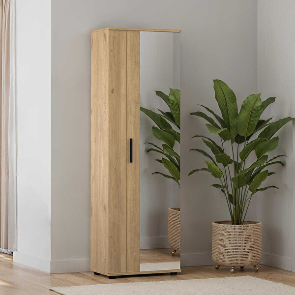 Adore Mobilya Porto 10 Bölmeli 2 Kapılı Aynalı Ayakkabılık - Florida Meşe 60x187x36 CM