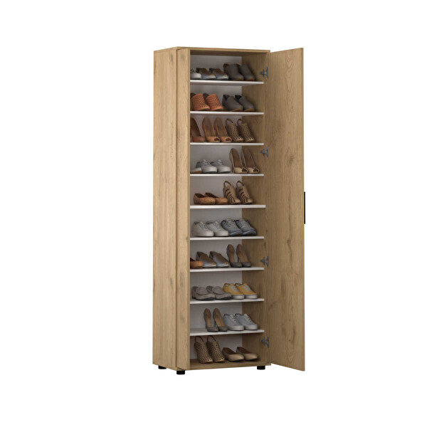 Adore Mobilya Porto 10 Bölmeli 2 Kapılı Aynalı Ayakkabılık - Florida Meşe 60x187x36 CM