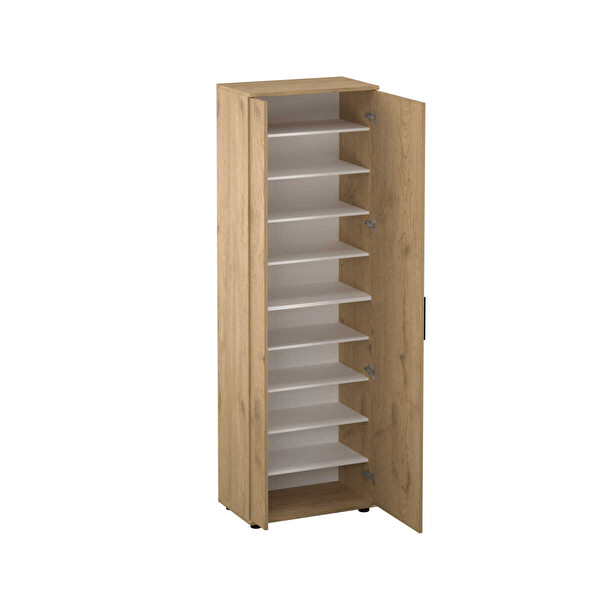 Adore Mobilya Porto 10 Bölmeli 2 Kapılı Aynalı Ayakkabılık - Florida Meşe 60x187x36 CM