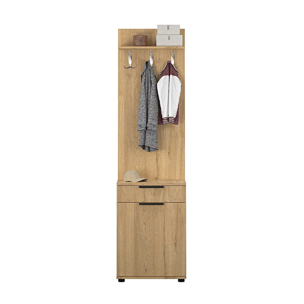 Adore Mobilya Porto Tek Kapılı Çekmeceli Portmanto ve Ayakkabı Dolabı Florida Meşe 52x187x36 CM