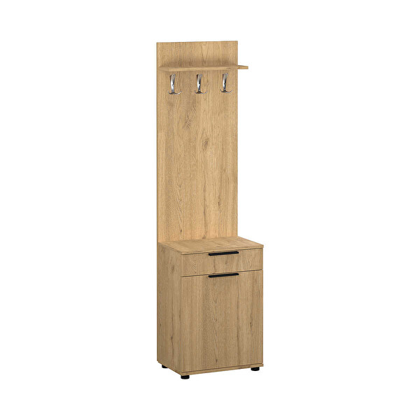 Adore Mobilya Porto Tek Kapılı Çekmeceli Portmanto ve Ayakkabı Dolabı Florida Meşe 52x187x36 CM