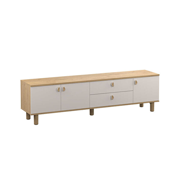 Adore Mobilya Bohem 3 Kapaklı 2 Çekmeceli Tv Ünitesi Florida Meşe-Vizon 207x58x45 CM