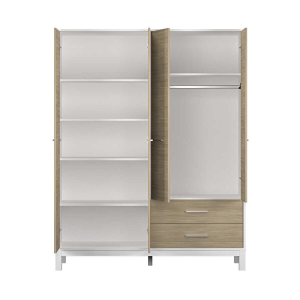 Adore Mobilya London 159x202x52 CM 4 Kapaklı 2 Çekmeceli Gardırop Meşe Beyaz GxYxD