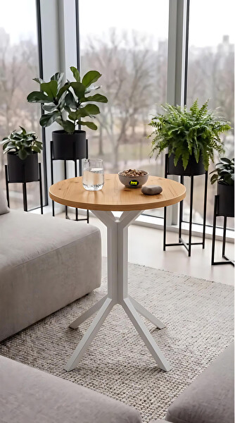 Hey Modüler Mobilya Yıldız Yuvarlak Çam Mutfak Masası Yemek Masası Balkon Masası Metal Beyaz Ayak 50 CM