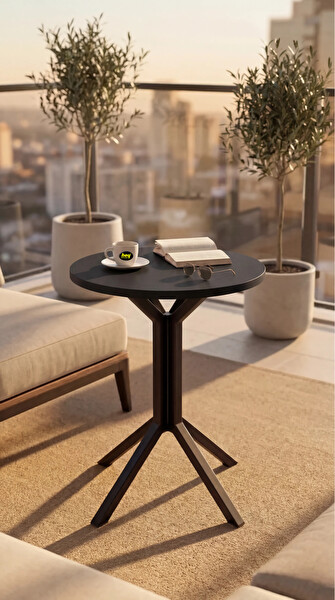 Hey Modüler Mobilya Yıldız Yuvarlak Siyah Mutfak Masası Yemek Masası Balkon Masası Metal Siyah Ayak 50 CM