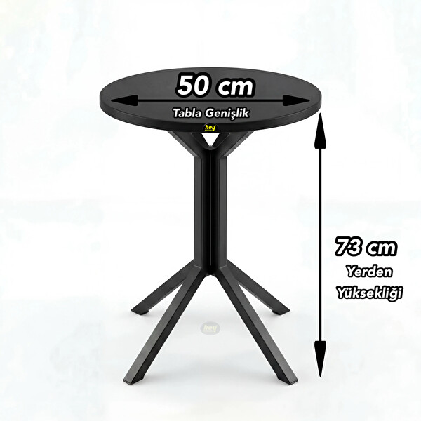 Hey Modüler Mobilya Yıldız Yuvarlak Siyah Mutfak Masası Yemek Masası Balkon Masası Metal Siyah Ayak 50 CM