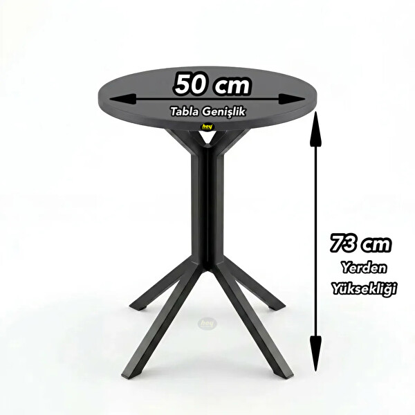 Hey Modüler Mobilya Yıldız Yuvarlak Antrasit Mutfak Masası Yemek Masası Balkon Masası Metal Siyah Ayak 50 CM