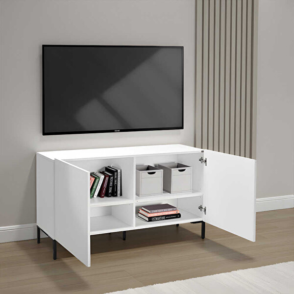 Adore Mobilya Roma 2 Kapaklı Modüler Mat Lake Beyaz 120x70x43 CM TV Ünitesi Gxyxd