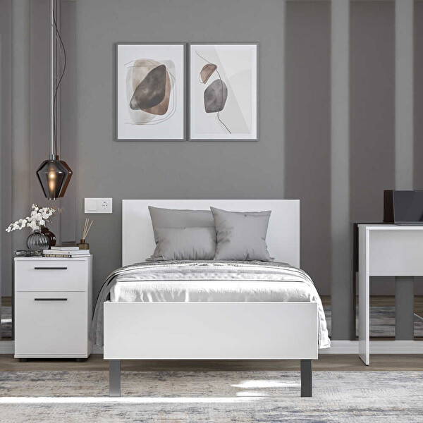 Adore Mobilya White Genç Odası Tek Kişilik Karyola - Beyaz 99x103x195 CM