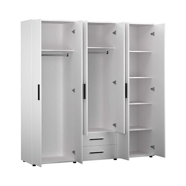 Adore Mobilya White 6 Kapaklı 2 Çekmeceli Gardırop - Mat Beyaz 206x213x52 CM